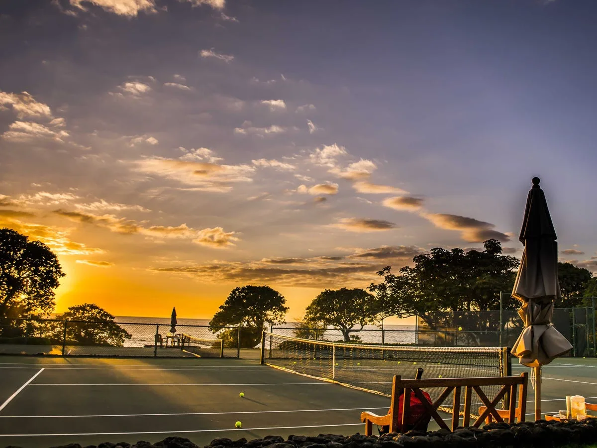 Beachside tennis court at sunset, Mauna Kea